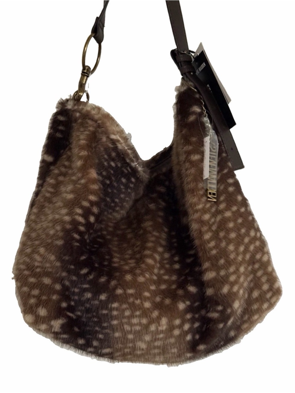 Steve Madden BKOLMAN Faux Fur Bag Brown Dappled Deer/Fawn Print NWT Bambi Luxe
